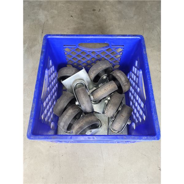 Blue Milk Crate with Caster Wheels