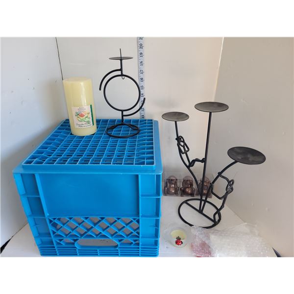 Blue Milk Crate with Candle, Candle Holder 7 See, Hear, speak No Evil Monkeys