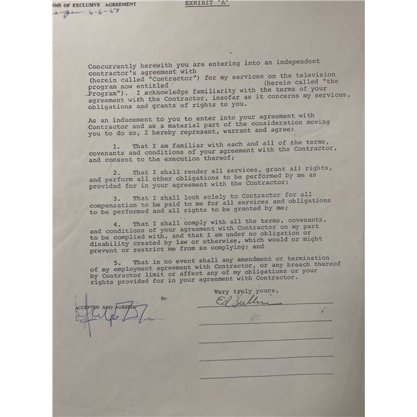 Ed Sullivan signed contract