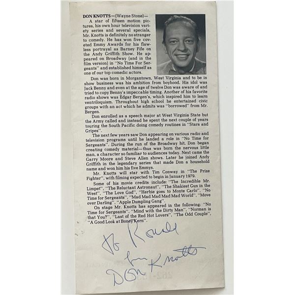 Don Knotts signed theatre pamphlet