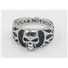 Image 1 : SKULL BLACK FLAMES RING WITH FEAR NOTHING INLAY,