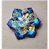 32)  CLEAR & BLUE IRIDESCENT FLOWER BROOCH,