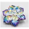 Image 2 : 32)  CLEAR & BLUE IRIDESCENT FLOWER BROOCH,