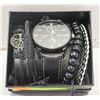 Image 1 : MENS GENEVA QUARTZ WATCH WITH JEWELRY; BLACK- NEW