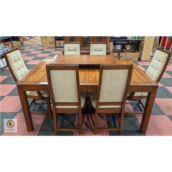 WOODEN TABLE WITH 4 CHAIRS & 2 CAPTAIN CHAIRS