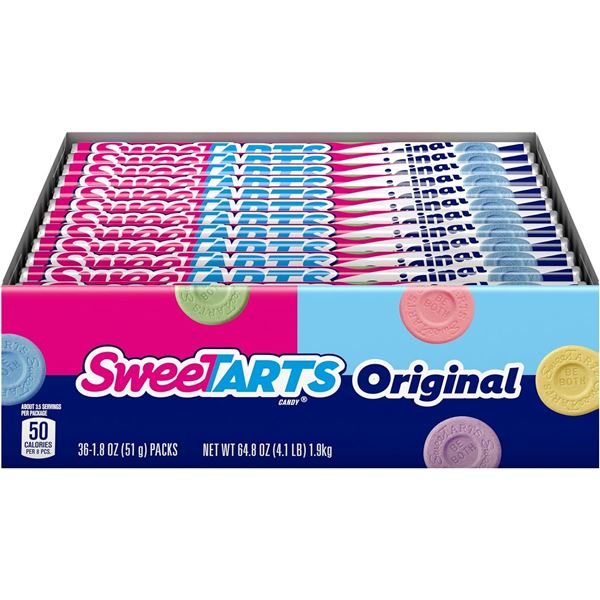 NEW CASE WITH 36 X 51G PACKS OF WONKA SWEETARTS
