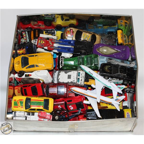 TIN OF 60+ DIE CAST CARS & PLANES