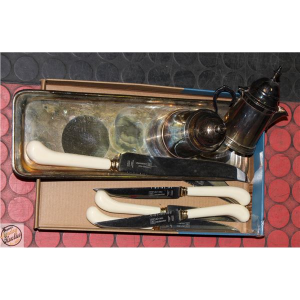 ESTATE HBC SILVER PLATED BRASS SET +