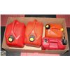 BOX WITH 4 RED PLASTIC JERRY CANS - FUEL