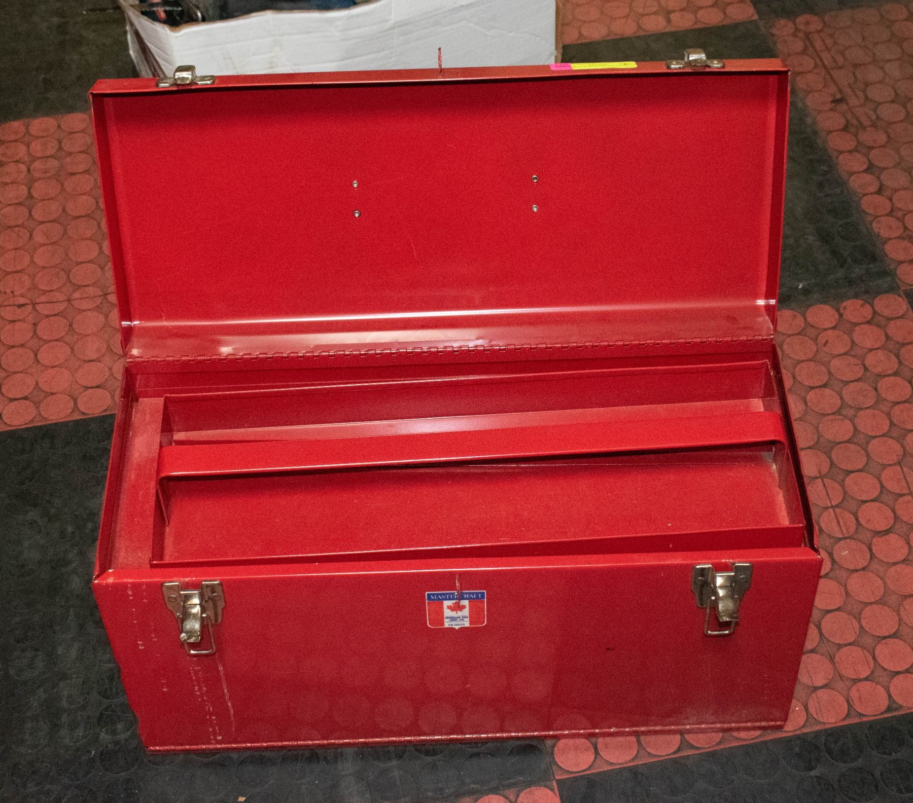 RED TOOL BOX WITH PULLOUT TRAYS