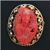 Image 2 : Large Antique Victorian GIA Carved Red Coral Cameo w/ 14k Gold Open Frame Brooch