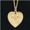 Image 3 : Vintage 14k Gold Polished Cross on Fluted Heart Pendant w/ 16.5 Curb Link Chain