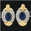 Image 2 : Large 18k Gold 18+ct GIA Oval Cabochon Sapphire Diamond Statement Cuff Earrings