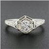 Image 8 : Antique Edwardian Platinum European Diamond Filigree & Engraved Engagement Ring