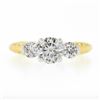 Image 4 : 14K TT Gold Prong Round Brilliant Moissanite 3 Stone Scroll Work Engagement Ring