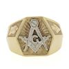 Image 4 : Men's Vintage Solid 10K Yellow & White Gold Detailed Masonic Wide Band Ring