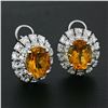 Image 6 : FINE 18K White Gold 7.80 ctw Oval Citrine & Brilliant Diamond Double Halo Earrin