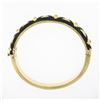 Image 6 : Vintage 14k Gold .18 ctw Diamond Black Enamel Engraved Hinged Open Bangle Bracel