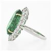 Image 6 : QUALITY Platinum 18k Gold 17.34 ctw AGL Large Oval Emerald & Diamond Halo Ring