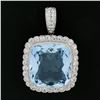 Image 2 : Platinum 38.9 ctw GIA Cushion Cut Aquamarine Diamond Pin Brooch Enhancer Pendant