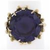 Image 1 : Vintage 12k Gold 15mm Round Synthetic Purple Stone Solitaire Ring w/ Bead Frame