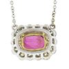 Image 7 : NEW 18K Gold 5.24 ctw GIA NO HEAT Pink Sapphire & Diamond Halo Pendant Necklace