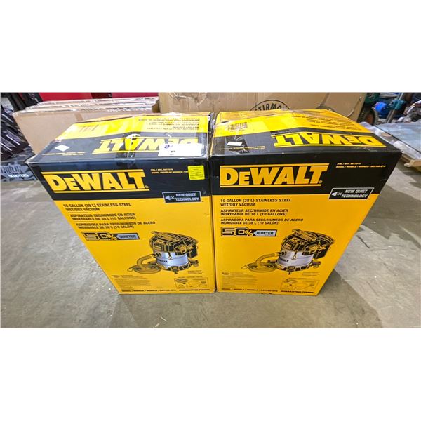 2 DEWALT 10 GALLON STAINLESS STEEL WET/DRY VACUUMS (UNKNOWN WORKING CONDITION, MAY BE MISSING PARTS