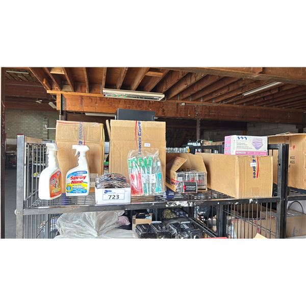 BOX OF MARINE SPRAY NINE, BOX OF SUNGLASSES, BOX OF GUM TOOTHBRUSHES, BOX OF EVER READY SUPER HEAVY