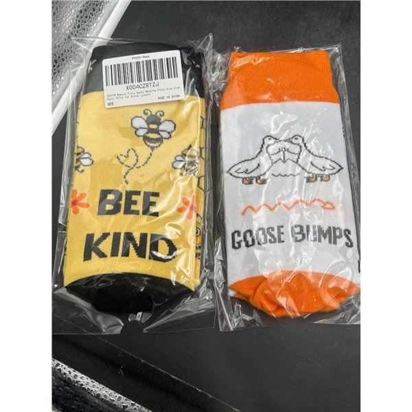 2 Pairs of Themed Socks Featuring Bee Kind and Goose Bumps Designs