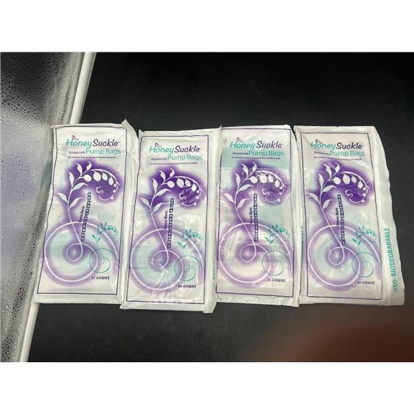 Honeysuckle Breast Milk Pump Bags,  Biodegradable 25 Bags x 4