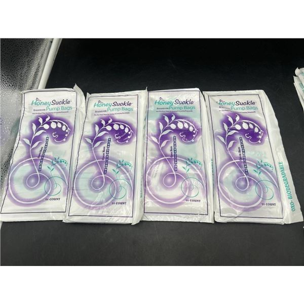Honeysuckle Breast Milk Pump Bags,  Biodegradable 25 Bags x 4