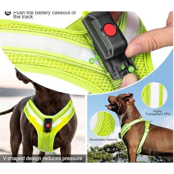 LED Dog Harness with USB Rechargeable Feature and Reflective Straps, Size L