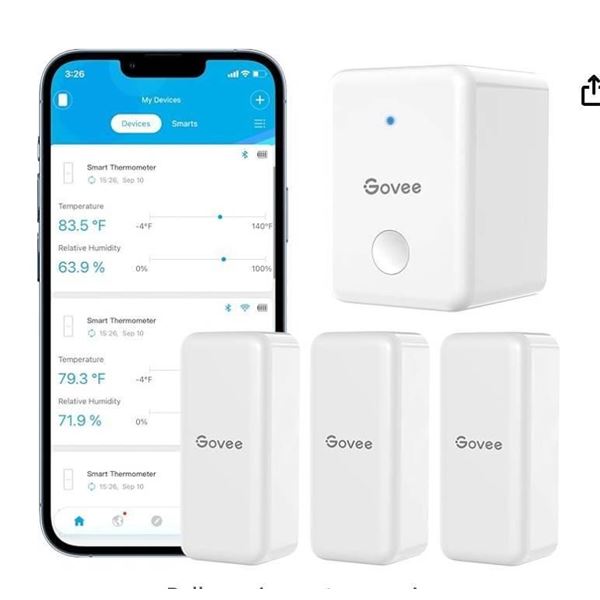 Govee WiFi Digital Hygrometer Thermometer 3 Pack, Indoor Outdoor Smart Gateway Room Temperature Humi