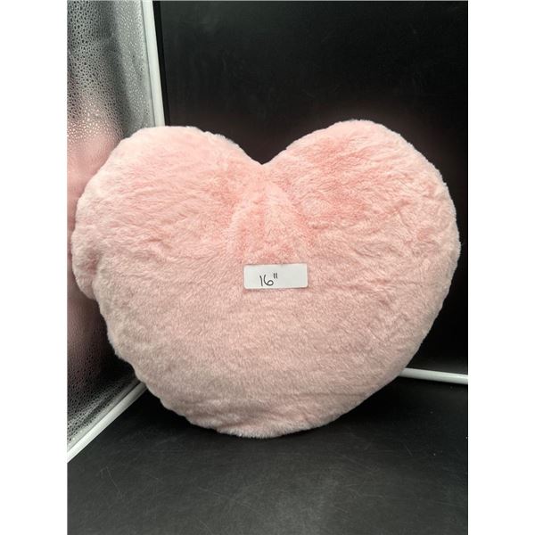 16-Inch Pink Heart-Shaped Plush Pillow