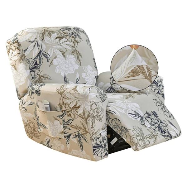 CRFATOP Floral Printed Recliner Cover with Pockets Single Reclining Slipcover 4-Pieces Lazy Boy Recl
