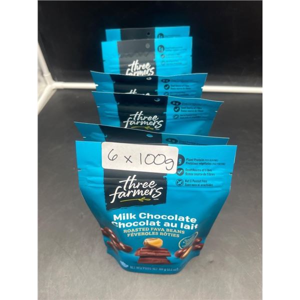 Three Farmers Milk Chocolate Roasted Fava Beans (6 x 100g Bags)