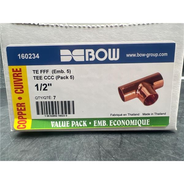 Bow Copper Tee CCC – 1/2-in dia – 5-Pack Lot of 7
