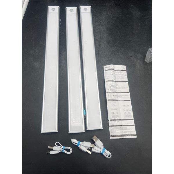 Set of 3 LED Under Cupboard Rechargeable Light Bars with Motion Sensors