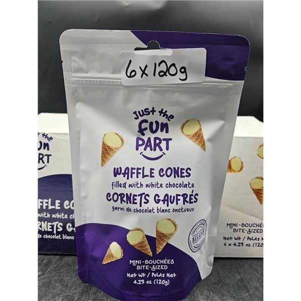 6 x Just The Fun Part Waffle Cones Filled With White Chocolate 120g Bags