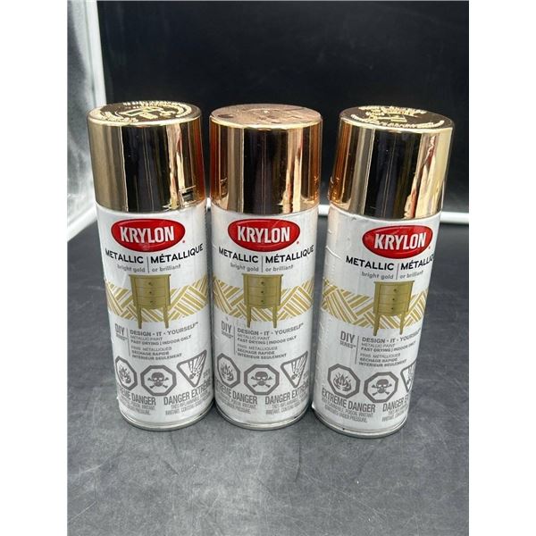 Set of 3 Krylon Metallic Bright Gold Spray Paint 400ML/12OZ Cans
