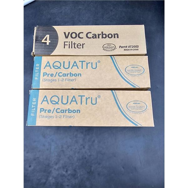 Lot of 3 AQUATru Pre/Carbon Filters and VOC Carbon Filter Set for Water Purification