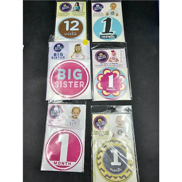 Lot of 6 Assorted Baby Milestone and Announcement Sticker Lot With Various Designs