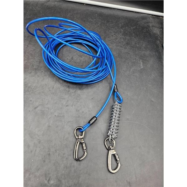 Blue Coated Steel Pet Tie Off Cable with Spring and Carabiner Clips