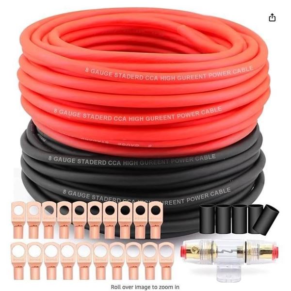 Taukealugs 8 Gauge Wire Cable (50ft Each – Black/Red) Copper Clad Aluminum CCA with 8ga ter