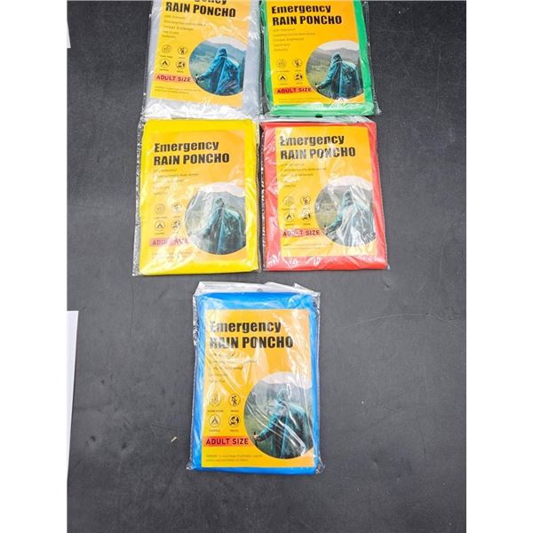 Emergency Rain Ponchos Assorted Colors Adult Size – Pack of 5