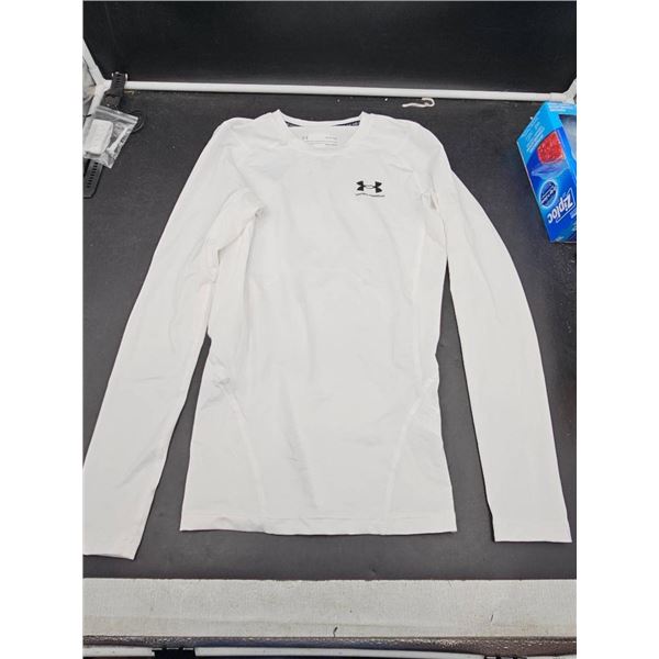 Under Armour HeatGear Long Sleeve Compression Shirt, Size S/P/CH, White