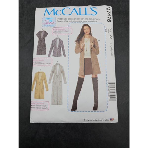 McCall’s M7476 Women’s Jacket and Cardigan Sewing Pattern
