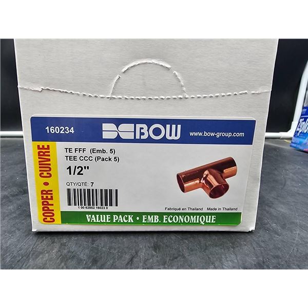 BOW TE FFF 1/2 Inch Copper Tee Fittings, 5 Packs of 5