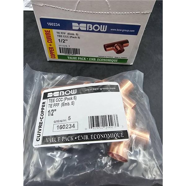 BOW TE FFF 1/2 Inch Copper Tee Fittings, 5 Packs of 5