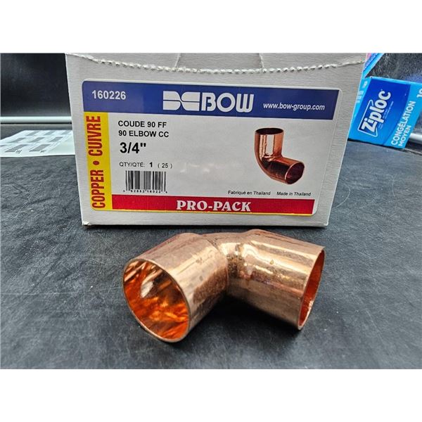 25pc DB Bow 3/4-Inch Copper 90 Degree Elbow Coupling, Model 160226